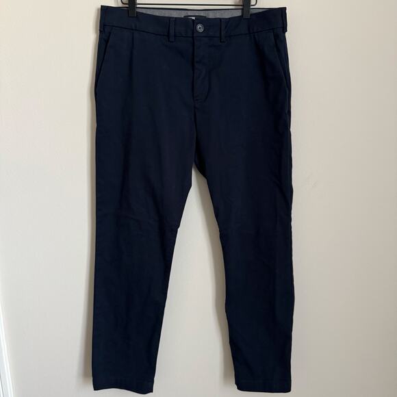 EXPRESS Mens Dark Navy Blue Cotton Blend Trouser Pants 33 x 30 Slim Straight Leg - Picture 1 of 10